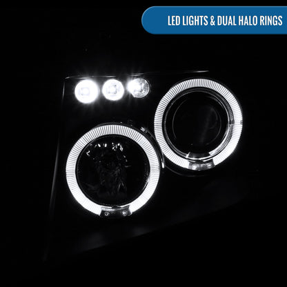 Ronnin - Fits 2005-2008 Nissan Pathfinder Frontier Upgraded LED Dual Rims Projector Headlights Assembly Pair | Black