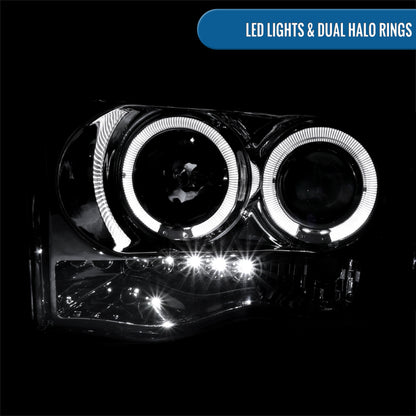 Ronnin - Fits 2002-2005 Dodge Ram 1500 2500 3500 Upgrade LED Dual Rims Projector Headlights Assembly Pair | Chrome