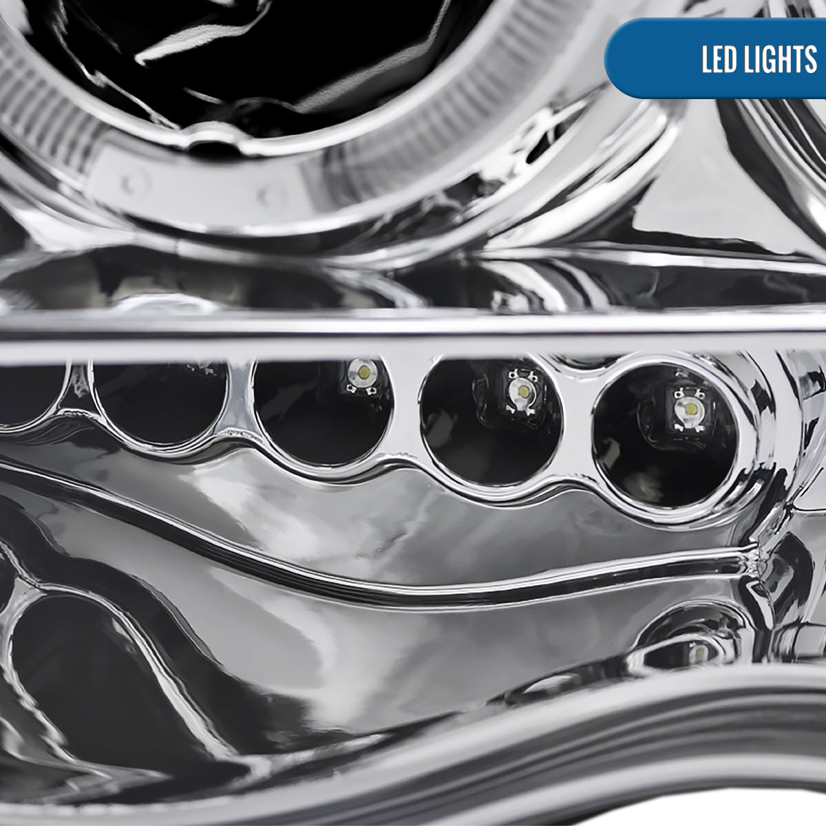 Ronnin - Fits 2002-2005 Dodge Ram 1500 2500 3500 Upgrade LED Dual Rims Projector Headlights Assembly Pair | Chrome