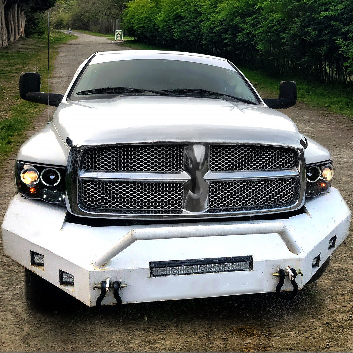Ronnin - Fits 2002-2005 Dodge Ram 1500 2500 3500 Upgrade LED Dual Rims Projector Headlights Assembly Pair | Gloss Black