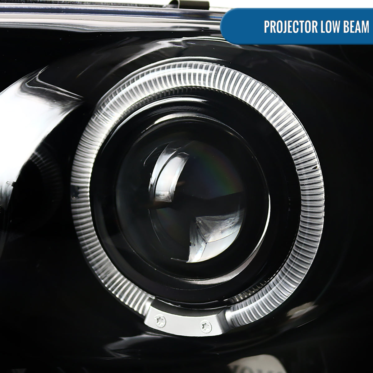 Ronnin - Fits 2002-2005 Dodge Ram 1500 2500 3500 Upgrade LED Dual Rims Projector Headlights Assembly Pair | Gloss Black