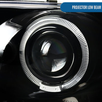 Ronnin - Fits 2002-2005 Dodge Ram 1500 2500 3500 Upgrade LED Dual Rims Projector Headlights Assembly Pair | Gloss Black
