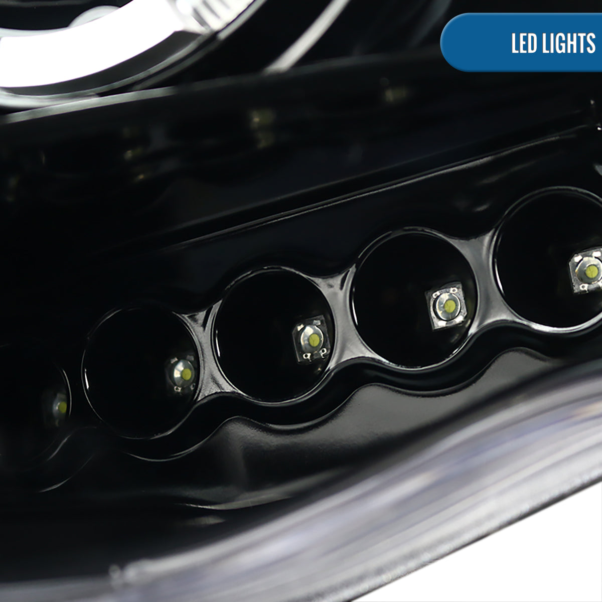 Ronnin - Fits 2002-2005 Dodge Ram 1500 2500 3500 Upgrade LED Dual Rims Projector Headlights Assembly Pair | Gloss Black