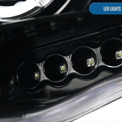 Ronnin - Fits 2002-2005 Dodge Ram 1500 2500 3500 Upgrade LED Dual Rims Projector Headlights Assembly Pair | Gloss Black