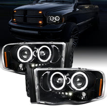 Ronnin - Fits 2002-2005 Dodge Ram 1500 2500 3500 Upgrade LED Dual Rims Projector Headlights Assembly Pair | Gloss Black