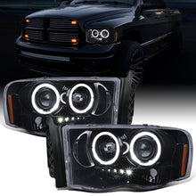Ronnin - Fits 2002-2005 Dodge Ram 1500 2500 3500 Upgrade LED Dual Rims Projector Headlights Assembly Pair | Black Smoke