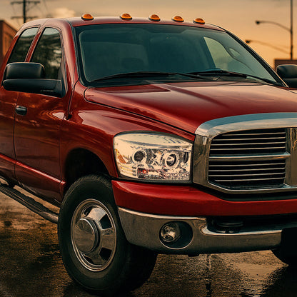 Ronnin - Fits 2006-2009 Dodge Ram 1500 2500 3500 Upgraded LED Dual Rims Projector Headlights Assembly Pair | Chrome