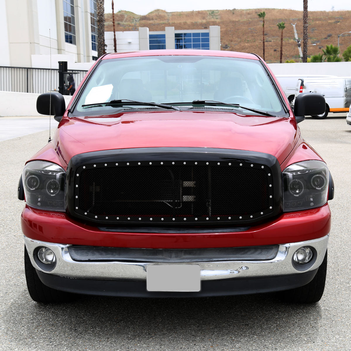 Ronnin - Fits 2006-2009 Dodge Ram 1500 2500 3500 Upgraded LED Dual Rims Projector Headlights Assembly Pair | Gloss Black