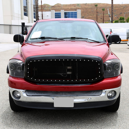 Ronnin - Fits 2006-2009 Dodge Ram 1500 2500 3500 Upgraded LED Dual Rims Projector Headlights Assembly Pair | Gloss Black