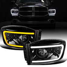 Ronnin - Fits 2006-2009 Dodge Ram 1500 2500 3500 Upgraded Switchback LED Turn Signals Projector Headlights Assembly Pair | Gloss Black