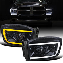 Ronnin - Fits 2006-2009 Dodge Ram 1500 2500 3500 Upgraded Switchback LED Turn Signals Projector Headlights Assembly Pair | Black Smoke