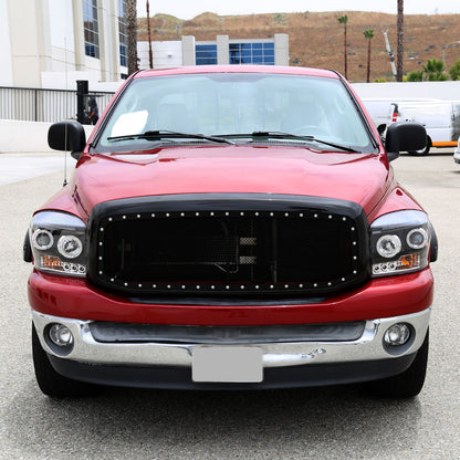 Ronnin - Fits 2006-2009 Dodge Ram 1500 2500 3500 Upgraded LED Dual Rims Projector Headlights Assembly Pair | Black