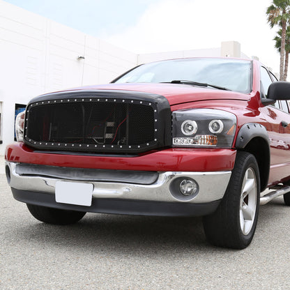 Ronnin - Fits 2006-2009 Dodge Ram 1500 2500 3500 Upgraded LED Dual Rims Projector Headlights Assembly Pair | Black