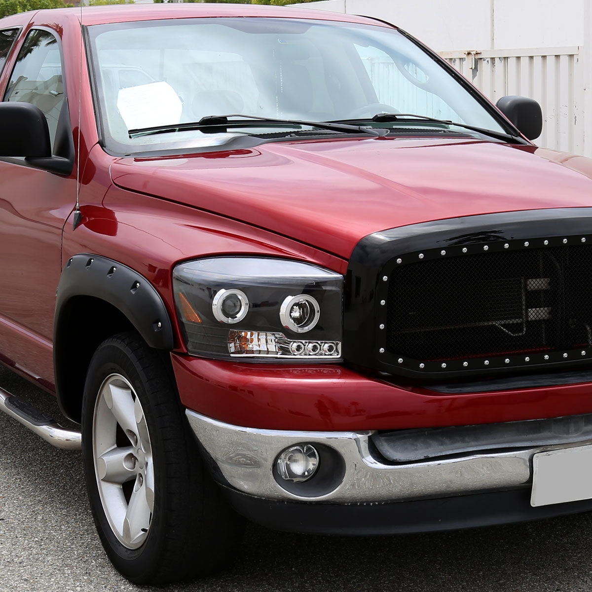 Ronnin - Fits 2006-2009 Dodge Ram 1500 2500 3500 Upgraded LED Dual Rims Projector Headlights Assembly Pair | Black