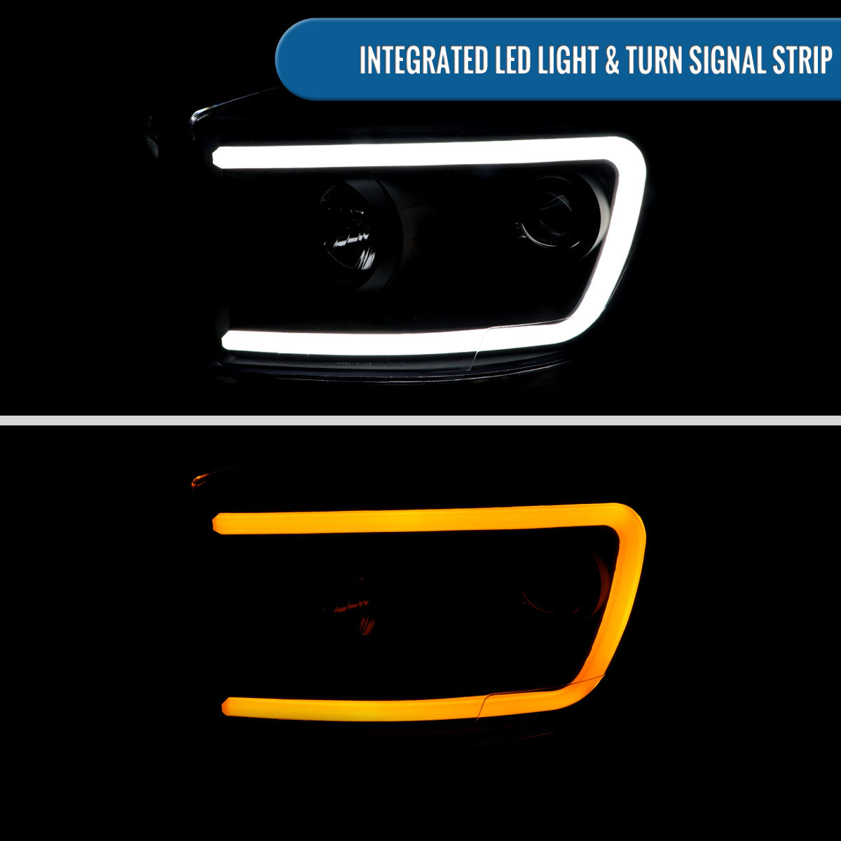Ronnin - Fits 2006-2009 Dodge Ram 1500 2500 3500 Upgraded Switchback LED Turn Signals Projector Headlights Assembly Pair | Black