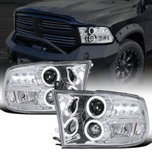 Ronnin - Fits 2009-2018 Ram 1500 2500 3500 2019-2024 Ram 1500 Classic LED Dual Halo Rims Running Lights Halogen Projector Headlights Assembly Pair | Chrome
