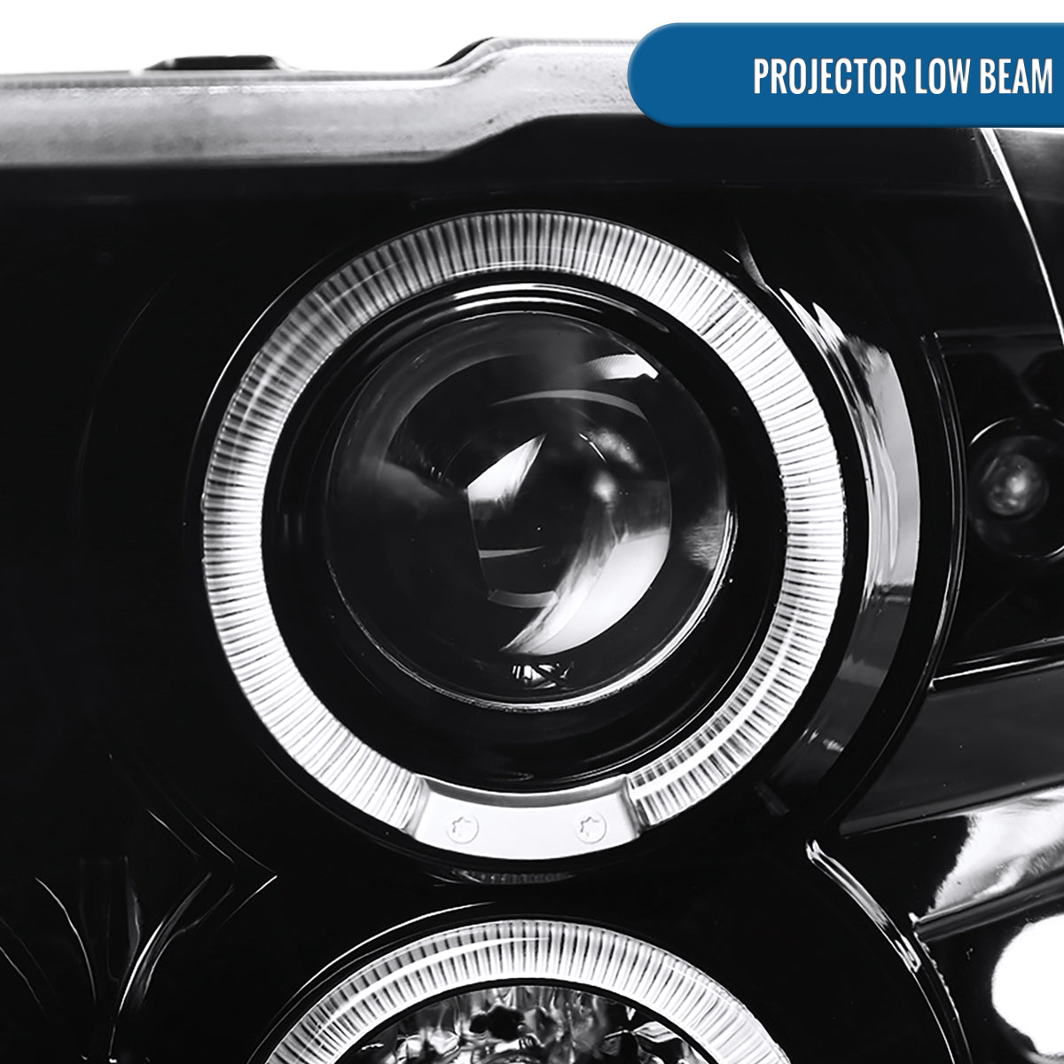 Ronnin - Fits 2009-2018 Ram 1500 2500 3500 2019-2024 Ram 1500 Classic LED Dual Halo Rims Running Lights Halogen Projector Headlights Assembly Pair | Glossy Black