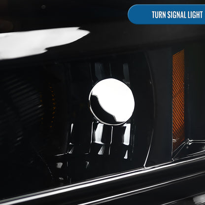 Ronnin - Fits 2009-2018 Ram 1500 2500 3500 2019-2024 Ram 1500 Classic LED Dual Halo Rims Running Lights Halogen Projector Headlights Assembly Pair | Glossy Black