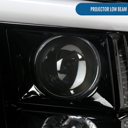 Ronnin - Fits 2009-2018 Ram 1500 2500 3500 2019-2024 Ram 1500 Classic LED Tube Running Lights Halogen Projector Headlights Replacement Assembly Pair | Glossy Black