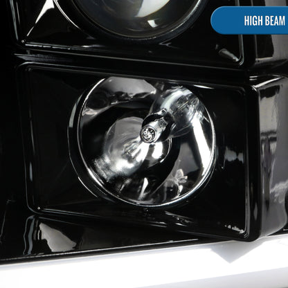 Ronnin - Fits 2009-2018 Ram 1500 2500 3500 2019-2024 Ram 1500 Classic LED Tube Running Lights Halogen Projector Headlights Replacement Assembly Pair | Glossy Black