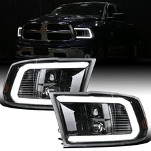 Ronnin - Fits 2009-2018 Ram 1500 2500 3500 2019-2024 Ram 1500 Classic LED Tube Running Lights Halogen Projector Headlights Replacement Assembly Pair | Glossy Black