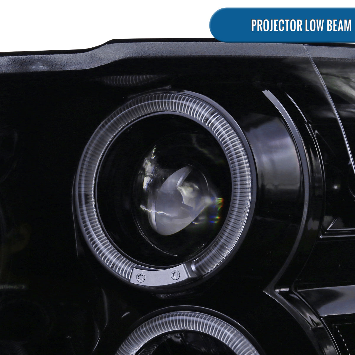 Ronnin - Fits 2009-2018 Ram 1500 2500 3500 2019-2024 Ram 1500 Classic LED Dual Halo Rims Running Lights Halogen Projector Headlights Assembly Pair | Black Smoke