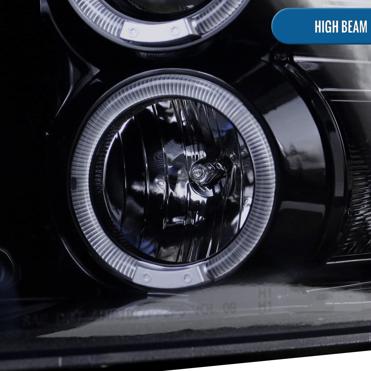 Ronnin - Fits 2009-2018 Ram 1500 2500 3500 2019-2024 Ram 1500 Classic LED Dual Halo Rims Running Lights Halogen Projector Headlights Assembly Pair | Black Smoke