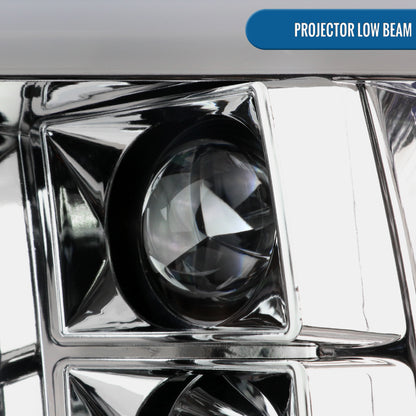 Ronnin - Fits 2009-2018 Ram 1500 2500 3500 2019-2024 Ram 1500 Classic LED Tube Running Lights Halogen Projector Headlights Replacement Assembly Pair | Chrome