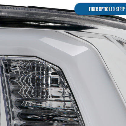 Ronnin - Fits 2009-2018 Ram 1500 2500 3500 2019-2024 Ram 1500 Classic LED Tube Running Lights Halogen Projector Headlights Replacement Assembly Pair | Chrome