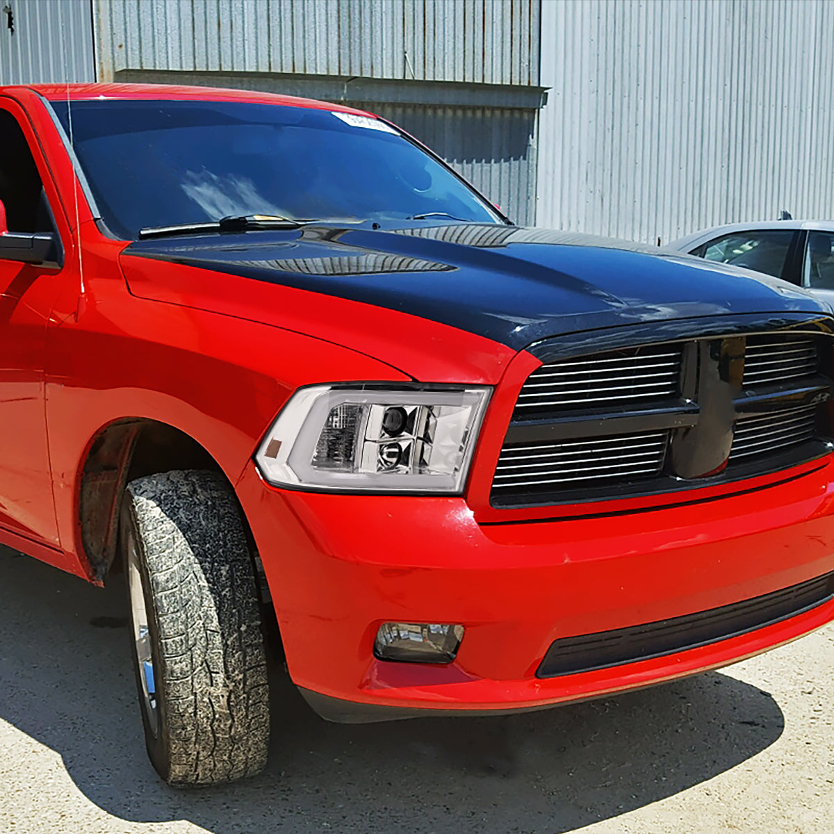 Ronnin - Fits 2009-2018 Ram 1500 2500 3500 2019-2024 Ram 1500 Classic LED Tube Running Lights Halogen Projector Headlights Replacement Assembly Pair | Chrome