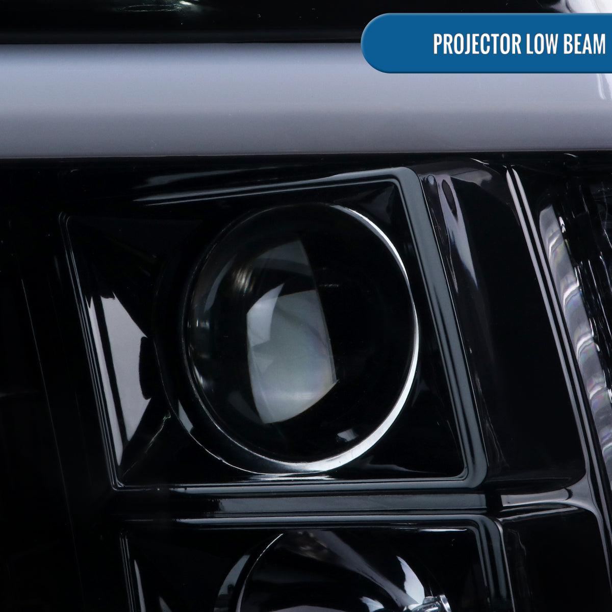 Ronnin - Fits 2009-2018 Ram 1500 2500 3500 2019-2024 Ram 1500 Classic LED Tube Running Lights Halogen Projector Headlights Replacement Assembly Pair | Black Smoke