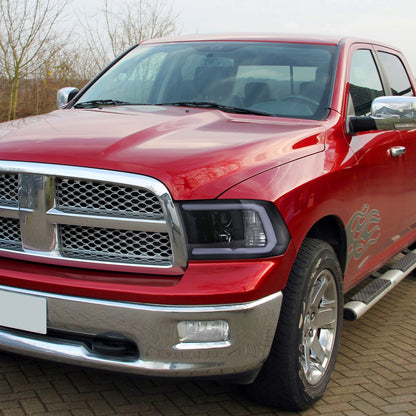 Ronnin - Fits 2009-2018 Ram 1500 2500 3500 2019-2024 Ram 1500 Classic LED Tube Running Lights Halogen Projector Headlights Replacement Assembly Pair | Black Smoke