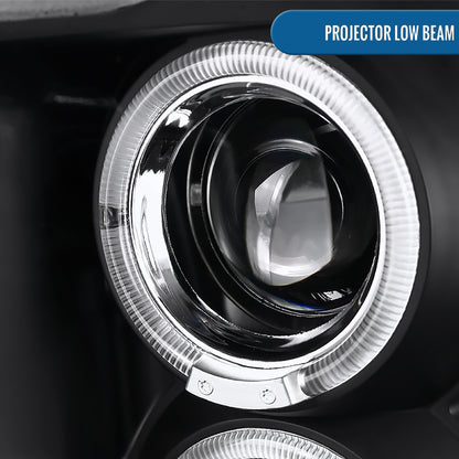Ronnin - Fits 2009-2018 Ram 1500 2500 3500 2019-2024 Ram 1500 Classic LED Dual Halo Rims Running Lights Halogen Projector Headlights Assembly Pair | Black