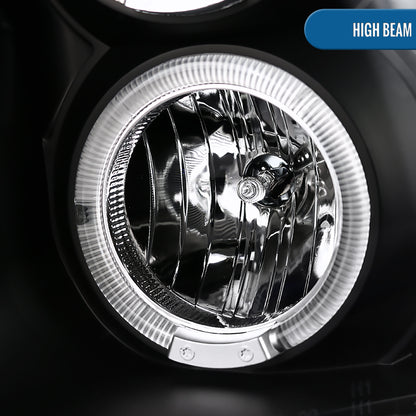 Ronnin - Fits 2009-2018 Ram 1500 2500 3500 2019-2024 Ram 1500 Classic LED Dual Halo Rims Running Lights Halogen Projector Headlights Assembly Pair | Black
