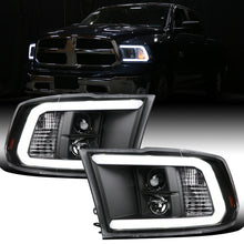 Ronnin - Fits 2009-2018 Ram 1500 2500 3500 2019-2024 Ram 1500 Classic LED Tube Running Lights Halogen Projector Headlights Replacement Assembly Pair | Black