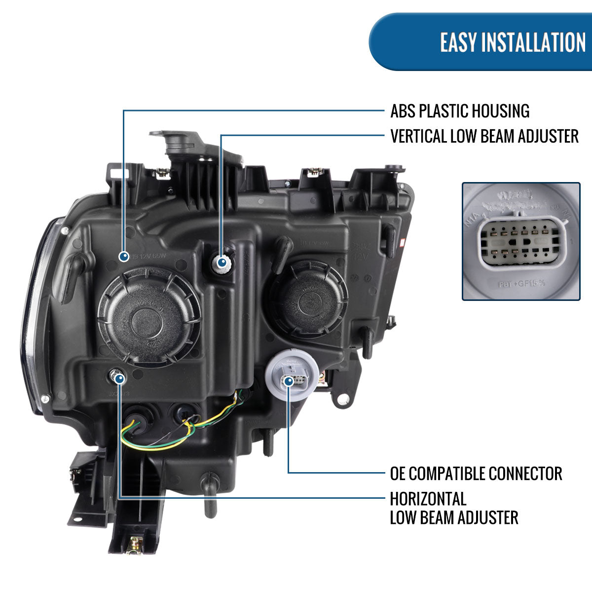 Ronnin - Fits 2019-2024 Dodge Ram 2500 3500 4500 5500 Upgrade LED Tube Projector Headlights Assembly Pair | Chrome