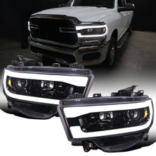 Ronnin - Fits 2019-2024 Dodge Ram 2500 3500 4500 5500 Upgrade LED Tube Projector Headlights Assembly Pair  | Gloss Black