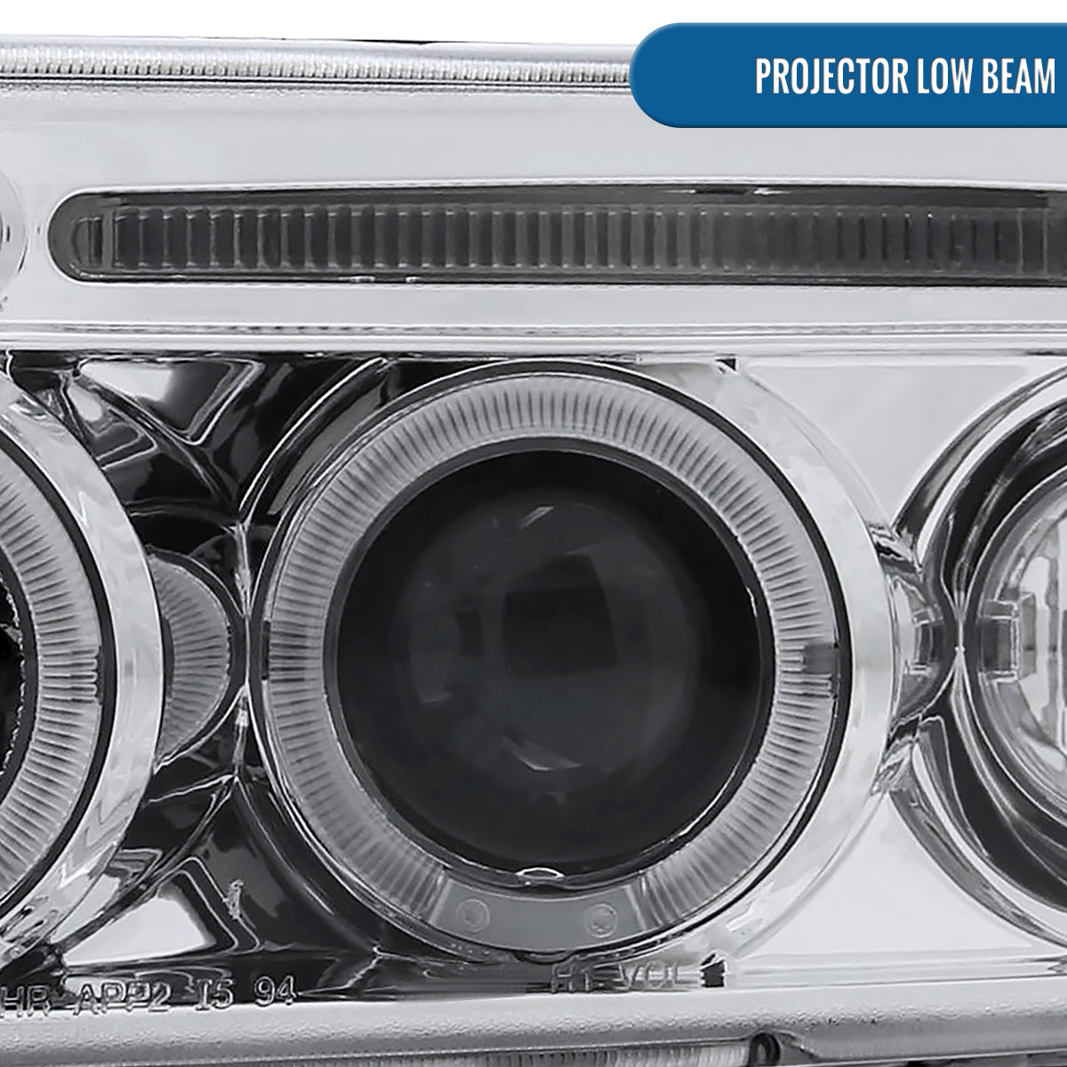 Ronnin - Fits 1994-2001 Dodge Ram 1500 2500 3500 Upgraded LED Dual Rims Projector Headlights Assembly Pair | Chrome