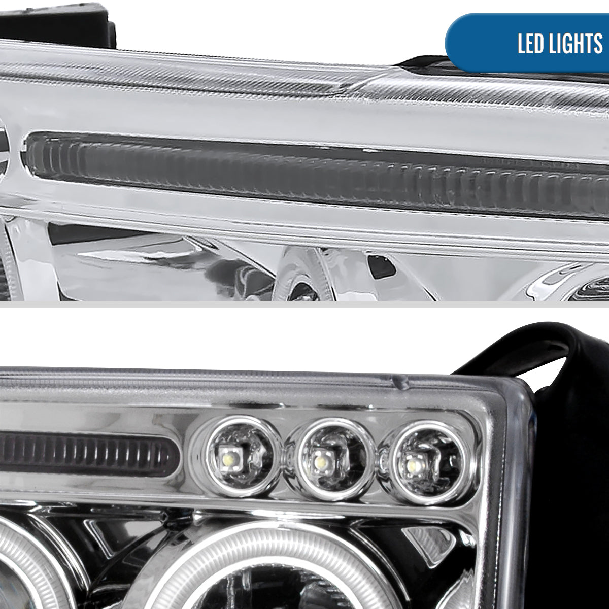 Ronnin - Fits 1994-2001 Dodge Ram 1500 2500 3500 Upgraded LED Dual Rims Projector Headlights Assembly Pair | Chrome