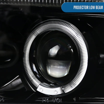 Ronnin - Fits 1994-2001 Dodge Ram 1500 2500 3500 Upgraded LED Dual Rims Projector Headlights Assembly Pair | Gloss Black