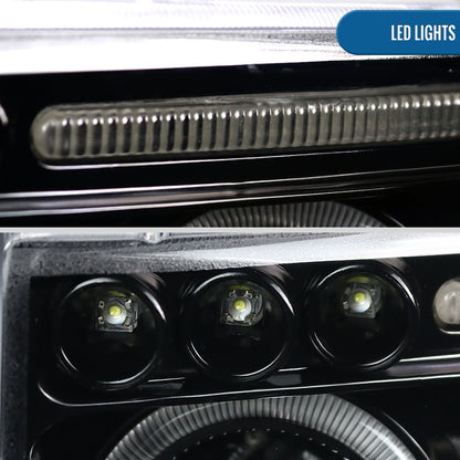 Ronnin - Fits 1994-2001 Dodge Ram 1500 2500 3500 Upgraded LED Dual Rims Projector Headlights Assembly Pair | Gloss Black