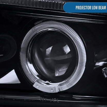 Ronnin - Fits 1994-2001 Dodge Ram 1500 2500 3500 Upgraded LED Dual Rims Projector Headlights Assembly Pair | Black Smoke