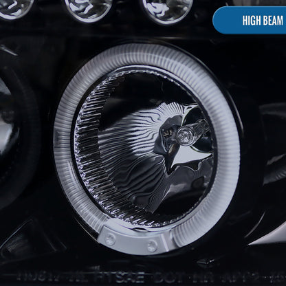 Ronnin - Fits 1994-2001 Dodge Ram 1500 2500 3500 Upgraded LED Dual Rims Projector Headlights Assembly Pair | Black Smoke