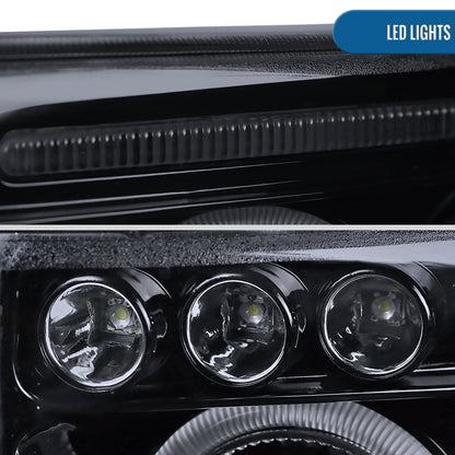 Ronnin - Fits 1994-2001 Dodge Ram 1500 2500 3500 Upgraded LED Dual Rims Projector Headlights Assembly Pair | Black Smoke