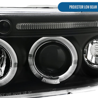 Ronnin - Fits 1994-2001 Dodge Ram 1500 2500 3500 Upgraded LED Dual Rims Projector Headlights Assembly Pair | Black