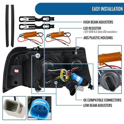 Ronnin - Fits 2001-2011 Ford Ranger Projector Headlights Assembly Bright LED Tube Replacement Pair | Chrome