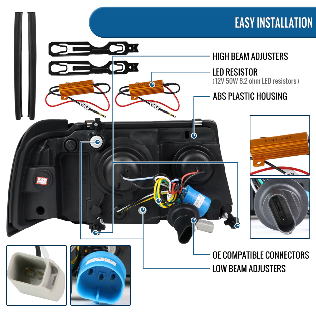 Ronnin - Fits 2001-2011 Ford Ranger Projector Headlights Assembly Bright LED Tube Replacement Pair | Black Smoke