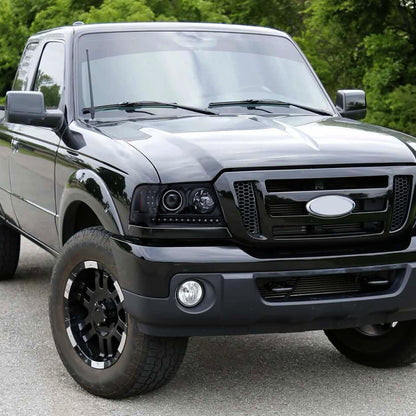 Ronnin - Fits 2001-2011 Ford Ranger Projector Headlights Assembly Bright LED Tube Replacement Pair | Black Smoke