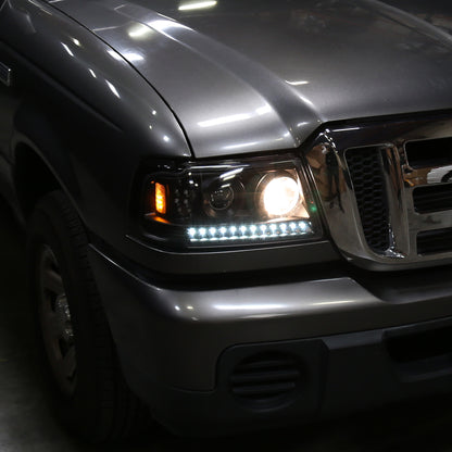 Ronnin - Fits 2001-2011 Ford Ranger Projector Headlights Assembly Bright LED Tube Replacement Pair | Black