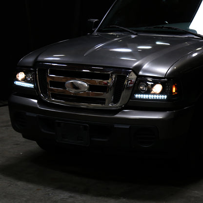 Ronnin - Fits 2001-2011 Ford Ranger Projector Headlights Assembly Bright LED Tube Replacement Pair | Black